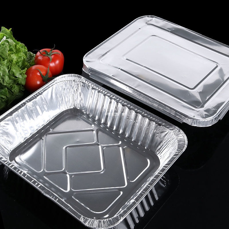 Caja de embalaje autocalentable con tapa de cinturón de pescado a la parrilla comercial, caja de papel de estaño de papel de aluminio grueso grande desechable rectangular