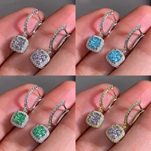 欧美跨境热卖精致女士满钻锆石耳环百搭时尚简约方形圆钻耳扣批发