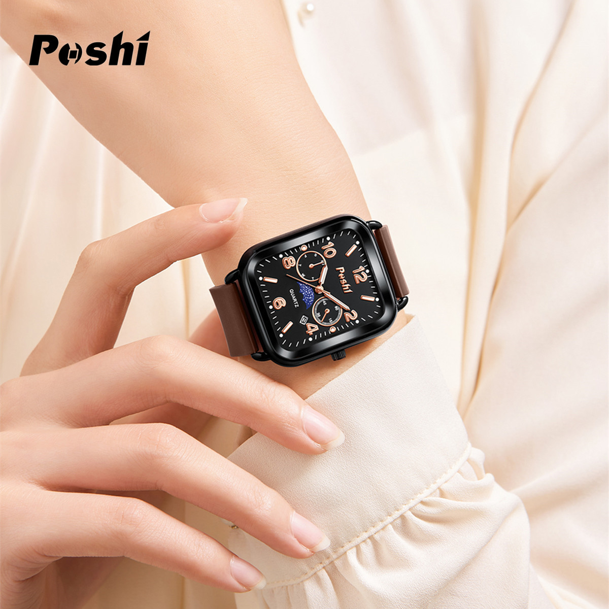 POSHI TikTok reloj popular reloj cuadrado de moda para hombre banda de silicona aleación impermeable reloj de cuarzo para mujer
