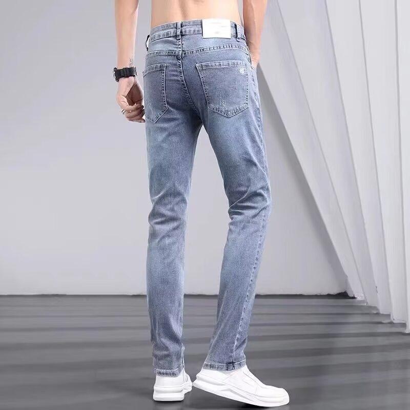 Men's Slim Fit Stretch Denim Jeans Trendy Versatile Blue Pants_voghion.com