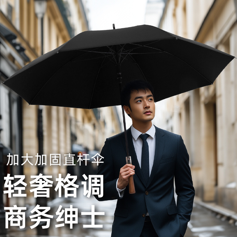 实木柄高尔夫雨伞8骨全自动长杆伞男士商务加大防风直杆伞礼品伞|undefined