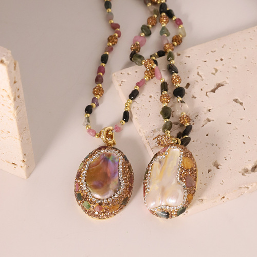 Freshwater Baroque natural pearl necklace high-end pendant clavicle neck chain 18k gold plated color-preserving jewelry