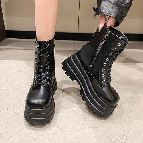 Women's 2024 Autumn/Winter New Style Fashion Block Heel Chain Mid-Calf Boots, Versatile for Cross-Border Trade in Europe and America