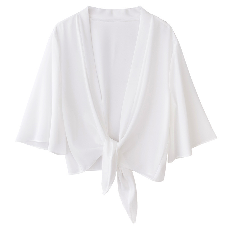 白色雪纺百搭披肩夏季裙子新款防晒开衫薄款短款罩衫吊带外套上衣
