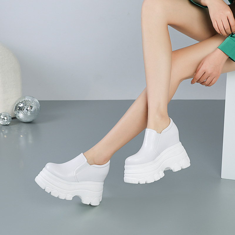 Giày cao gót nữ đế xuồng platform mũi tròn phong cách Anh quốc, gót 12 cm — màu đen