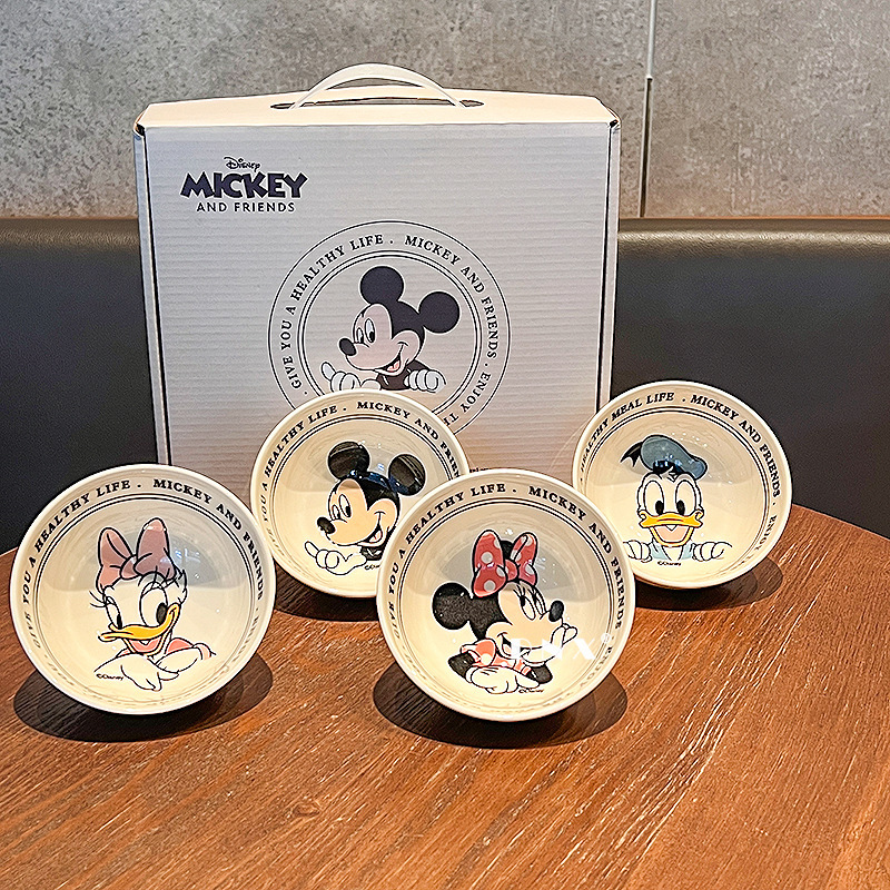 Mickey's Vintage Rice Bowl Set Bowl Ceramic High Color Value Creative Cream Style Bowl and Chopsticks Household Housewarming Accompanying Gift Box
