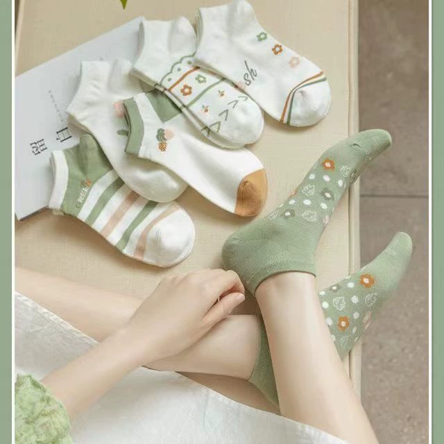 Антибактериальные осенне-зелёные милые носки в форме цветка, впитывают пот и запах, цветочные, оптом