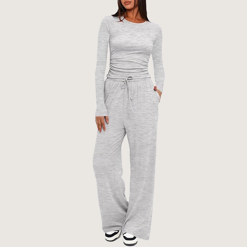 2025 European and American Cross-Border Spring & Fall Asymmetrical Design Casual Suit Women's Long-Sleeved Wide-Leg Pants Multi-Occasion Sportswear