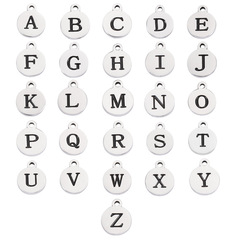 Cross-border new mirror stainless steel corrosion black letter jewelry accessories DIY outer hole round A-Z circular pendant