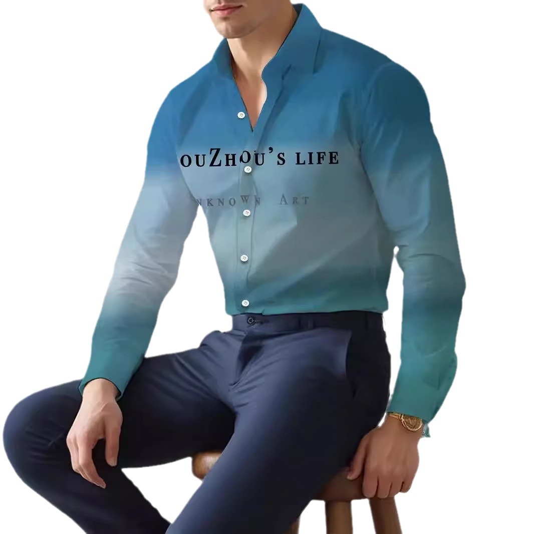 Camisa de botones de manga larga 2024 nuevos hombres de alta calidad con letras degradadas holgadas y cómodas blusas MB12