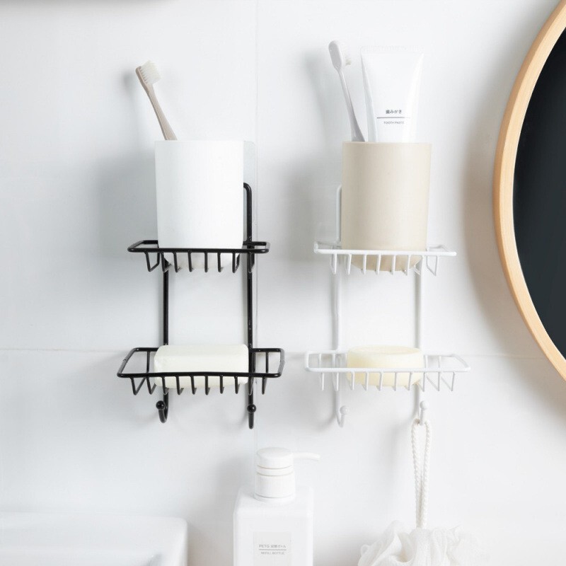 Simple Bathroom Soap Holder, No-Drill Wall-Mounted Soap Box, Iron Art Storage for Shower Room