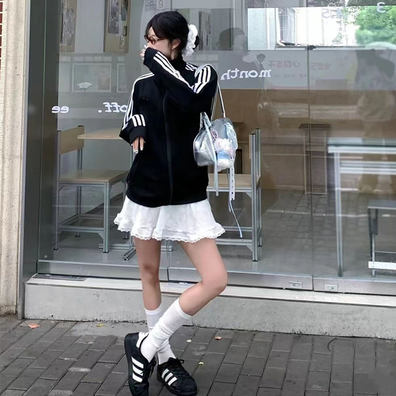 三叶草AD刺绣运动休闲外套男女情侣装春秋季百搭立领开衫卫衣宽松|undefined