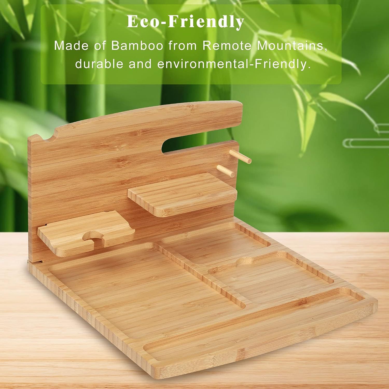 Desktop mobile phone stand bamboo docking station bedside table watch storage rack gift for men wooden mobile phone holder