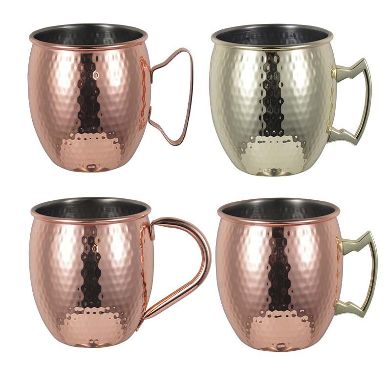 En stock Punto de martillo de acero inoxidable Copa de mula de Moscú barra europea y americana copa de cóctel de metal vaso de cerveza taza de cobre