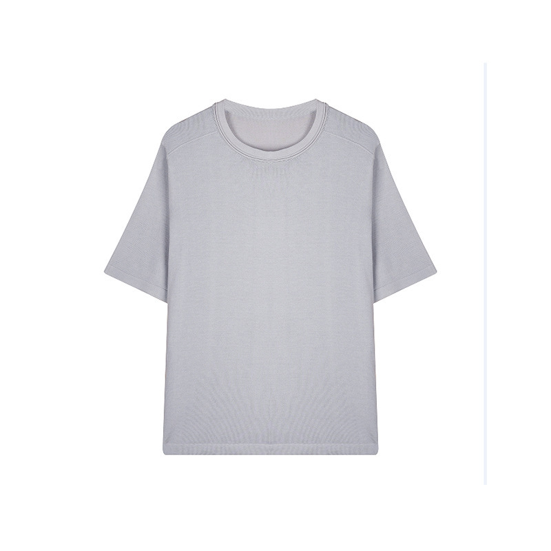 テンセル+シルク混紡 快適で丈夫な無地ラウンドネックニット半袖Tシャツ レディース 夏涼しい薄底|undefined