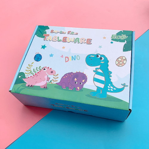 Cute Cartoon Bamboo Fiber Children's Tableware Home Kindergarten Kids Baby Division Dinner Plate Food Bowl Spoon Set