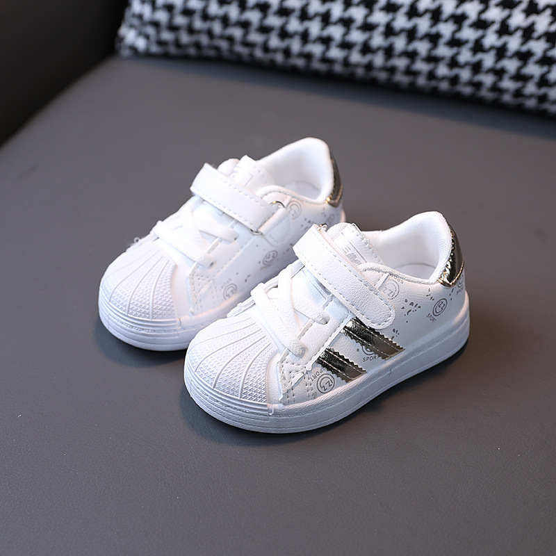Chiren's sports boys girls' shell top board 2023 Spring and Autumn Korean version, boys' baby white shoes, 1-3 years_voghion.com