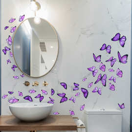 MS7406-07新款蓝色紫色蝴蝶装饰墙贴洗漱池阳台背景墙贴自粘墙贴