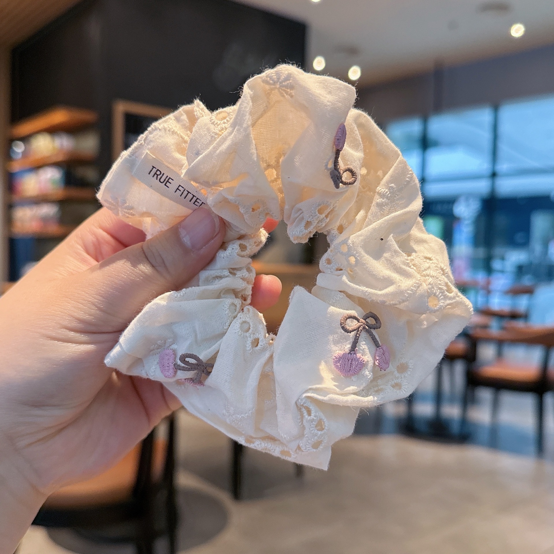 Spring New Arrival～Lace Lined Embroidered Pink Cherry Bow Popüler Large Bow Hair Tie