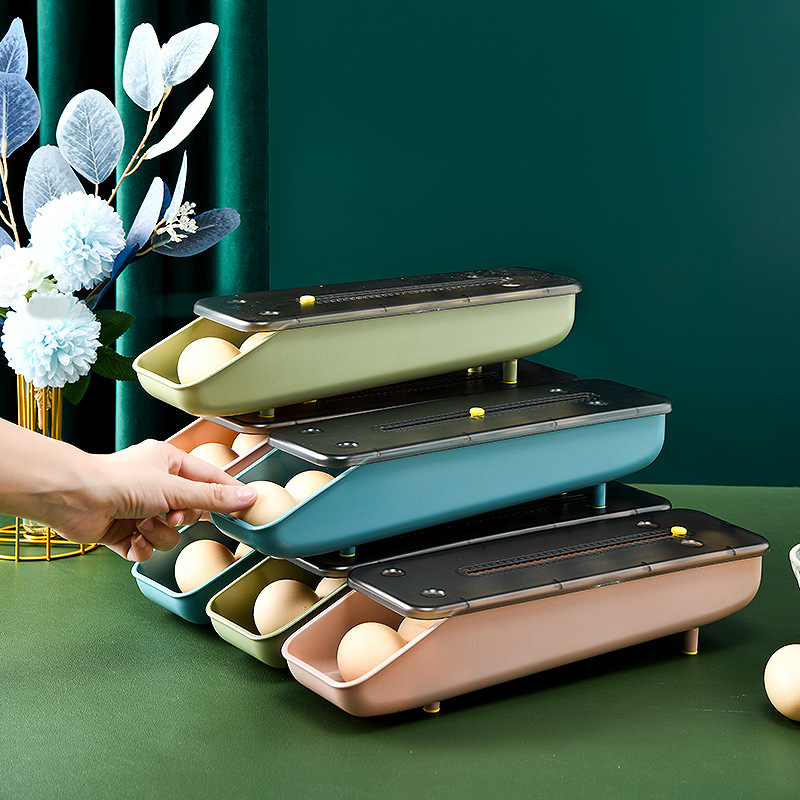 家庭冰箱鸡蛋收纳盒单排滚动式鸡蛋盒多层叠加置地冰箱保鲜鸡蛋架|ms