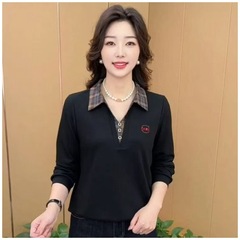一件代发2025秋季新款假两件女士显廋衬衫长袖气质妈妈打底上衣女