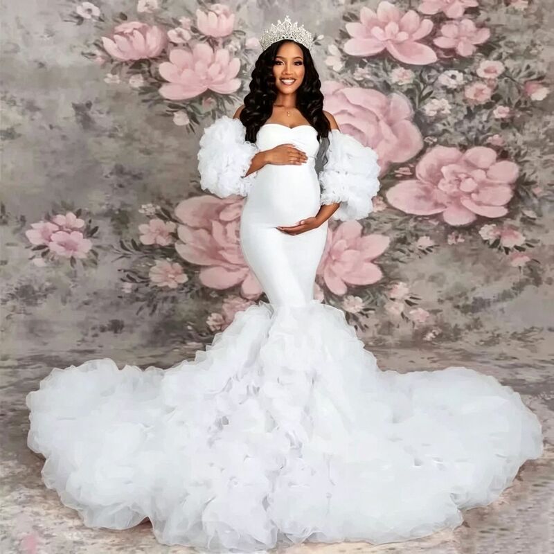 Cross-border overseas warehouse Bohemian maternity dress for photo shoots, plus-size long dress with bell sleeves, maternity robe for women Cross-border overseas warehouse Bohemian maternity dress for photo shoots, plus-size long dress with bell sleeves, maternity robe for women