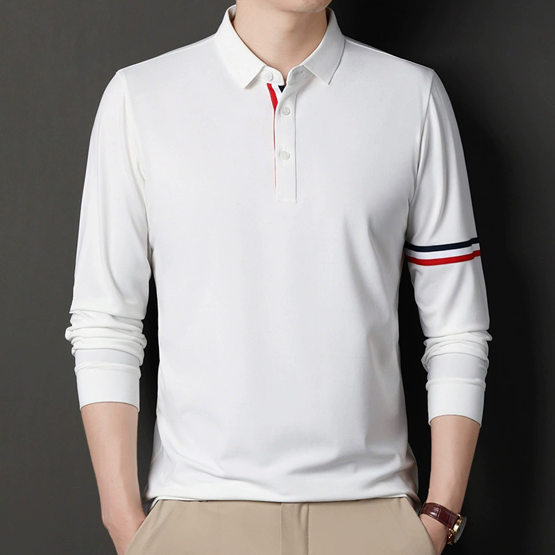Новинка осени, Мужская футболка с длинными рукавами, деловая Повседневная модная трендовая Удобная рубашка-поло для молодежи и среднего возраста