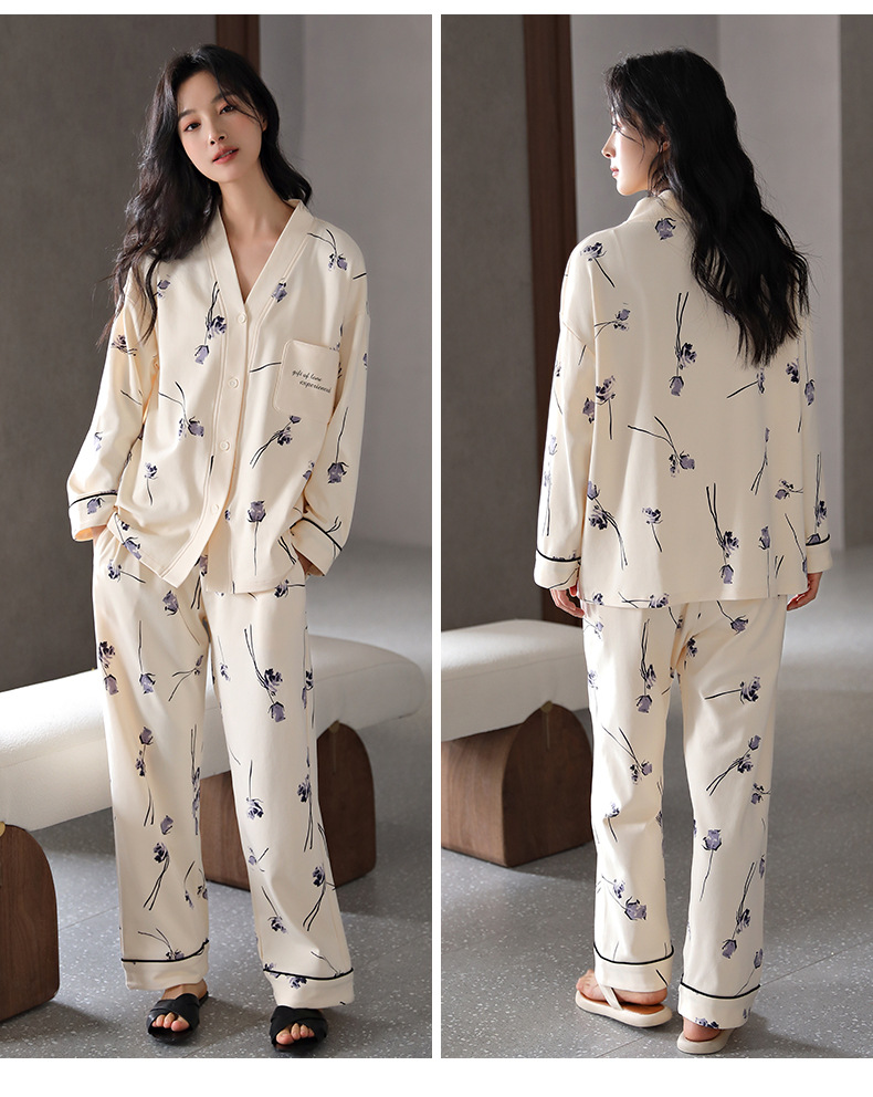 ChicShe Frühlings- und Langarm-Pyjama für Damen, Herbst, reine Baumwolle, Cartoon-Motiv, große Größen, locker, lässig, tragbar, Homewear-Set_voghion.com