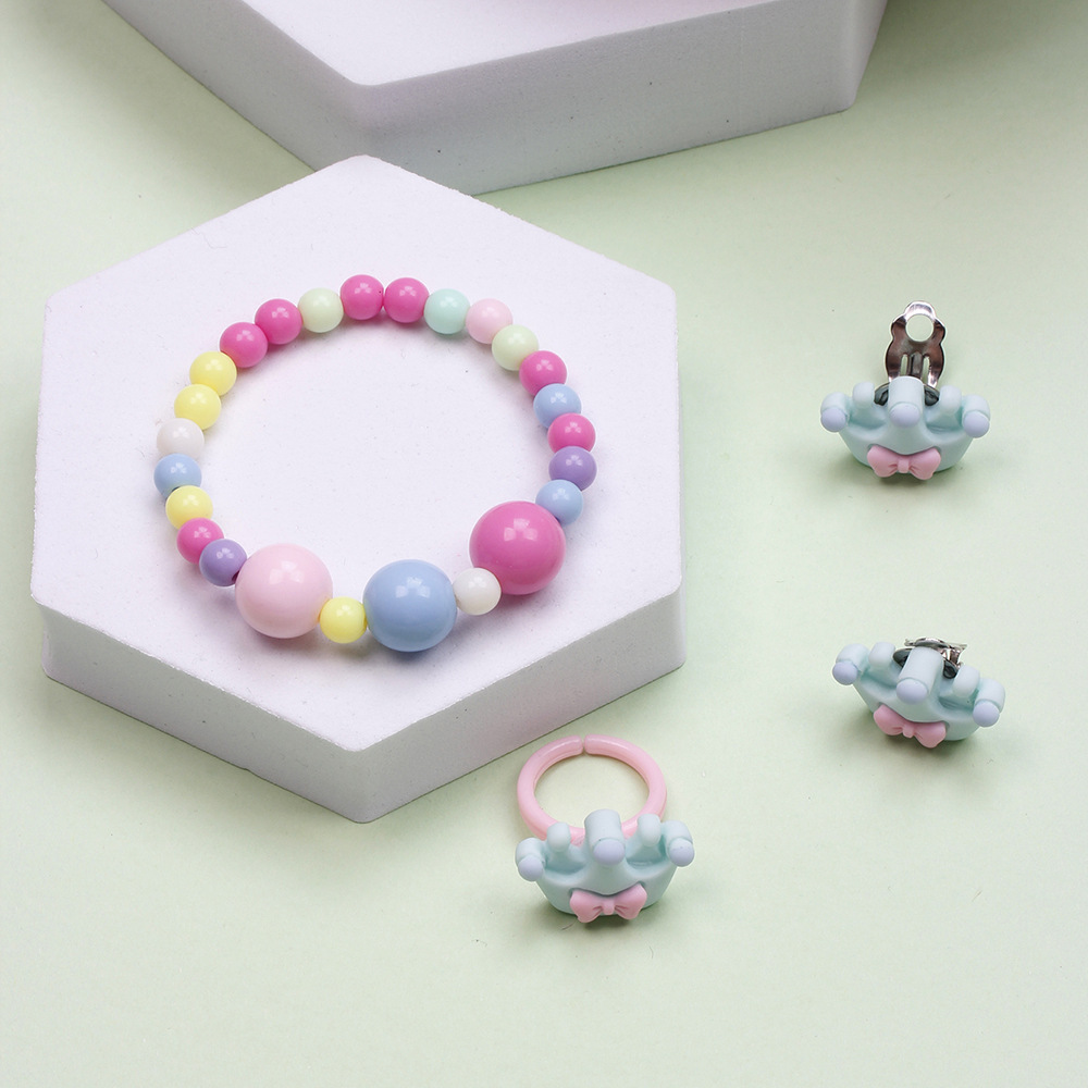 Cute Unicorn Crown Resin Beaded Rings Earrings Necklace 1 Set