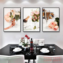 餐厅装饰画挂画客厅饭厅无框画三联画欧式现代酒杯水果酒吧走廊画