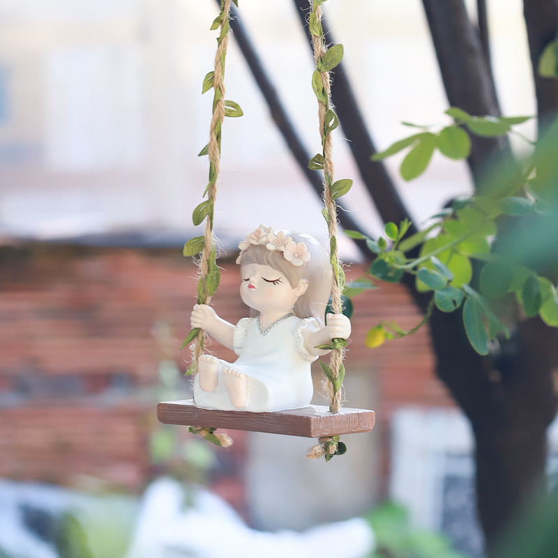 Columpio de jardinería para niñas colgante de decoración de paisaje Jardín patio swing chica interesante lindos colgantes de cuerda de cáñamo