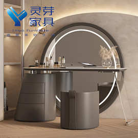 意式简约轻奢梳妆台极简现代高级感化妆桌带全身镜外贸一件代发