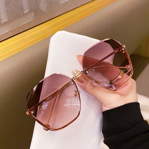 2025 Summer Trend Rimless Corner Gradient Colored Sunglasses for Women Korean Style Fashion Large Frame Eyeglasses