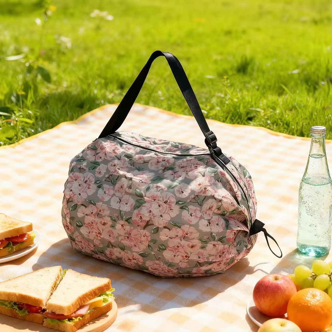 핑크 복숭아꽃 접이식 아코디언 백 50*35CM