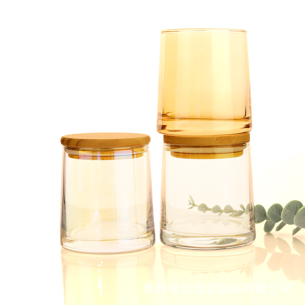 Color brillante, gran fragancia de barriga, taza de almacenamiento de vidrio transparente multifuncional con tapa de madera image 1