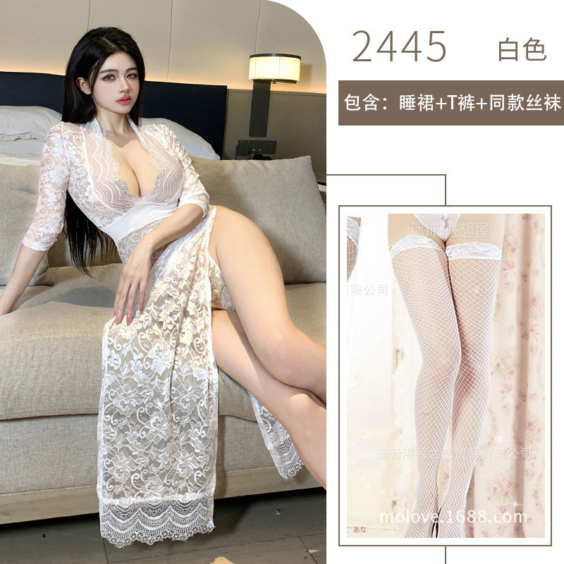흰색 (잠옷 + 티셔츠 + 흰색 망사 스타킹)
