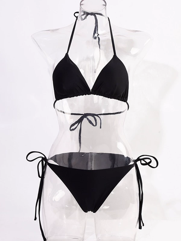 Women's Nylon Bikini Set, Split Top with Cups, Backless Tie, Sizes XS–XL