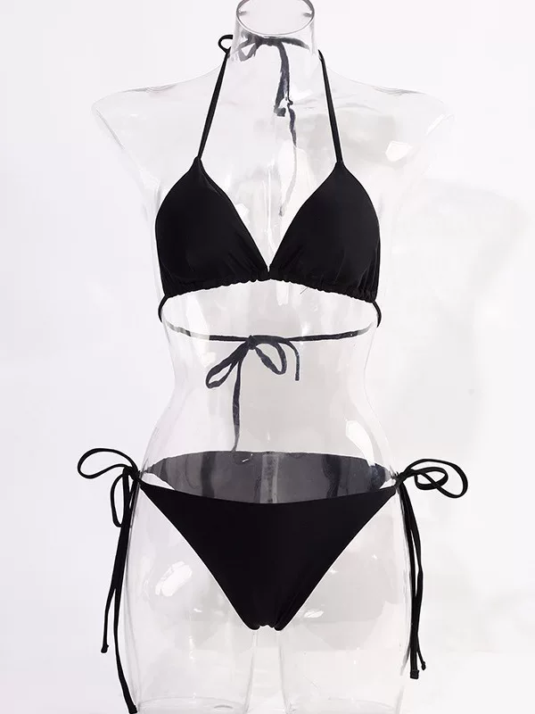 Women's Nylon Bikini Set, Split Top with Cups, Backless Tie, Sizes XS–XL