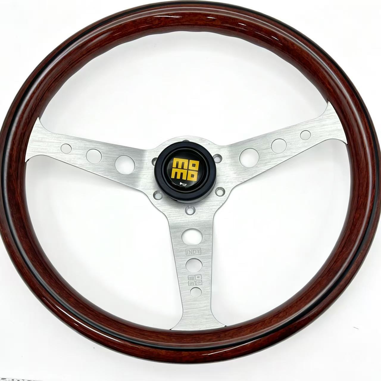 Momo Classic Retro Peach Wood Steering Wheel Modified for Competitive Racing, Universal 14inch Steering Wheel