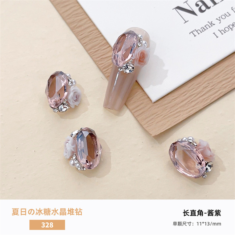 Verano hielo a través de la manicura, pila de cristales, joyería de diamantes, azúcar transparente, huevo de paloma, diamante de uñas, pila de rosas, bola de diamantes, producto terminado