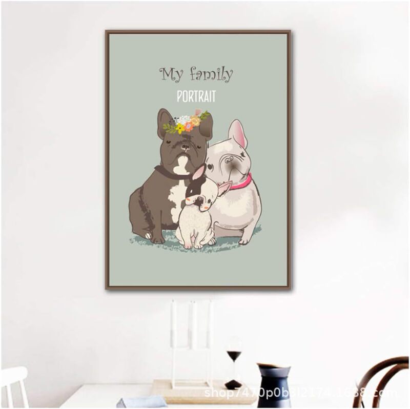 Amazon cross-border cartoon canvas painting Bulldog family portrait Nordic animal poster and printing wall painting children Amazon cross-border cartoon canvas painting Bulldog family portrait Nordic animal poster and printing wall painting children