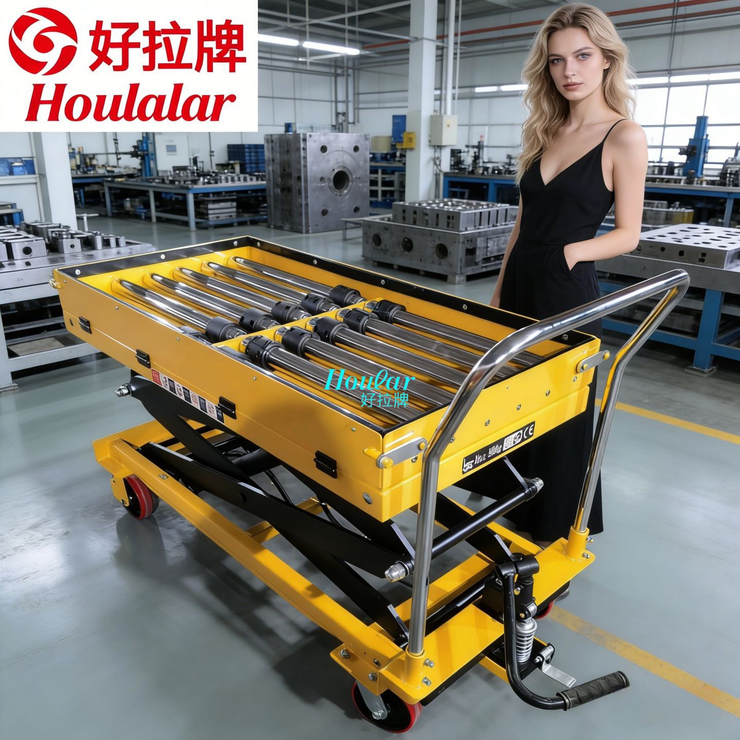 滚轴滚筒升降手动平台车PTS500滚珠电动液压升降平台车升降平板车