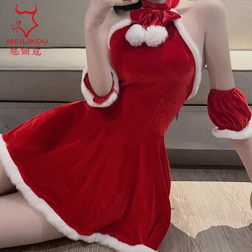 Hottest Christmas Outfit Red Plus Size Sexy Dress for Women Autumn/Winter Sweet Plush Pure Desire Style Short Skirt Uniform 1883