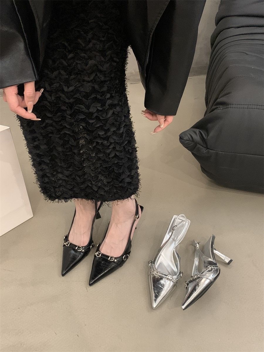 Design Sense Silver Pointed Toe High Heel Sandals For Women Summer New Elegant Socialite Versatile_vogvips.com
