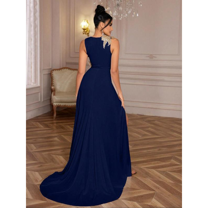 1G 708710 comercio exterior Aliexpress transfronterizo nueva mujer bordada vestido de noche sin mangas elegante abertura