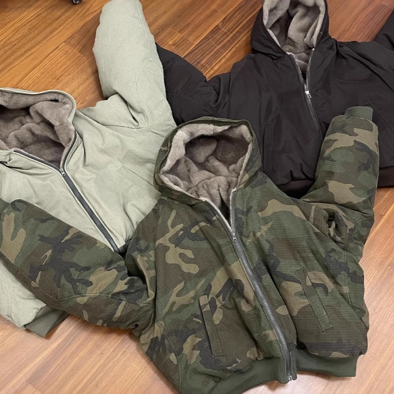 美式重磅军绿色迷彩貂绒毛棉服男女冬季加厚加绒保暖夹克工装外套