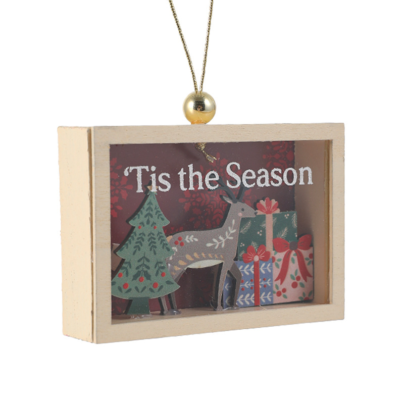Nuevos colgantes de madera transfronterizos caja de decoración de escritorio tridimensional de alta calidad alce decoración de árbol de Navidad diseño colgante