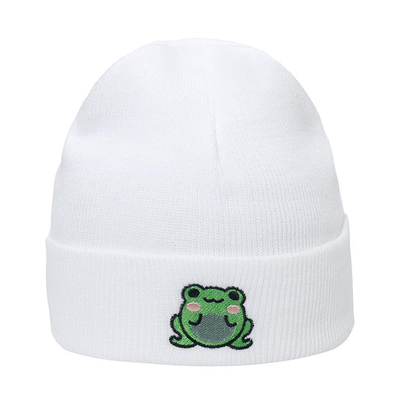 Frog Pattern Winter Season Unisex Fashion Frog Embroidery Crimping Wool Cap