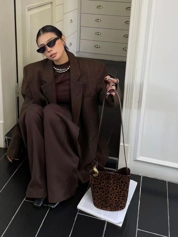 高级感复古豹纹磨砂皮水桶包包女2025秋冬新款简约时尚单肩斜挎包|undefined