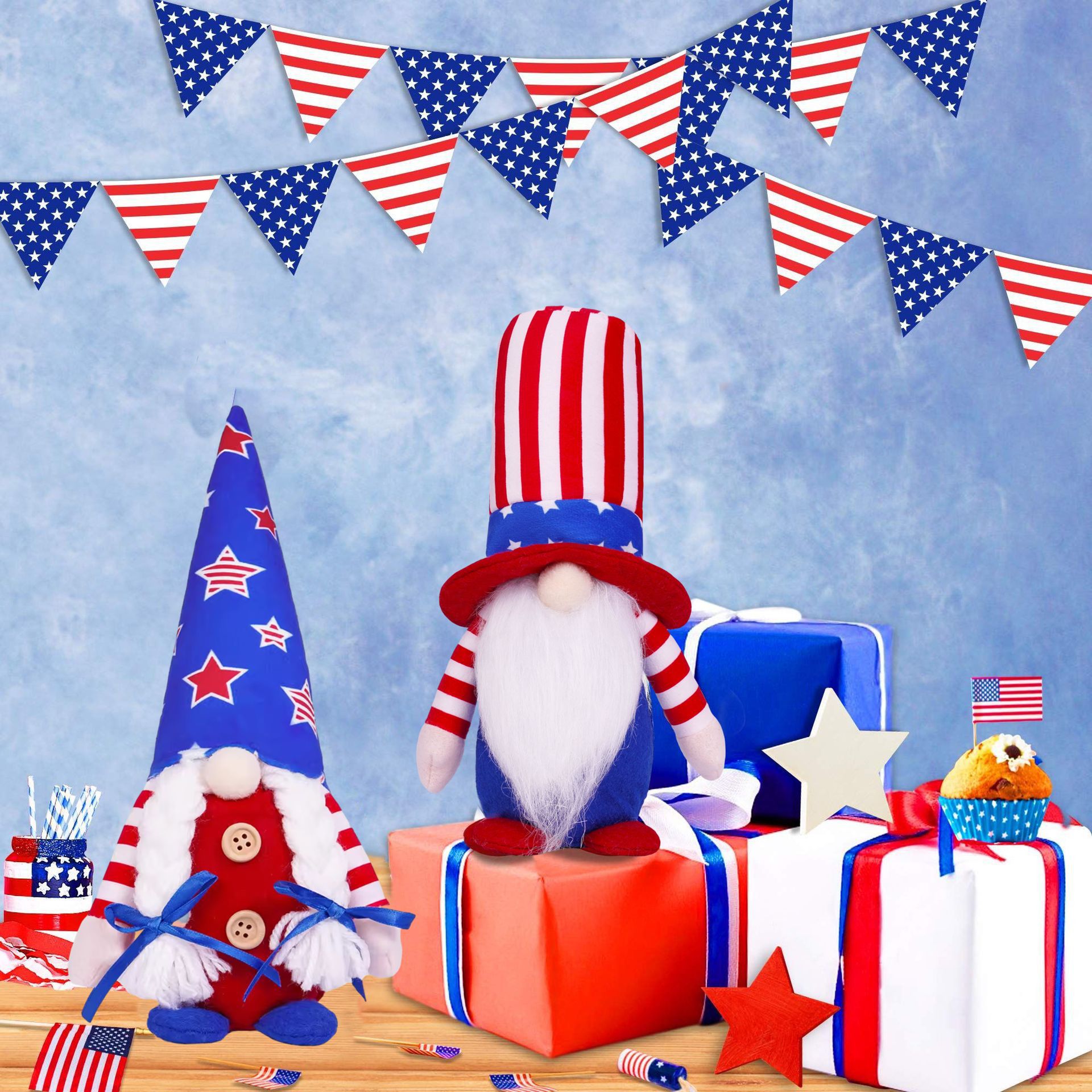 Nuevo Día DE LA Independencia Americana muñeca sin rostro enano Goblin muñeca sin rostro viejo hombre bandera decoración regalo de los niños